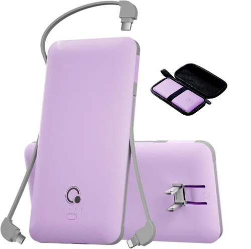 Vista 9 de Q 10000 mAh Banco de energía, cargador portátil delgado, paquete de batería externa con 4 salidas, enchufe de pared AC incorporado, cables Micro USB