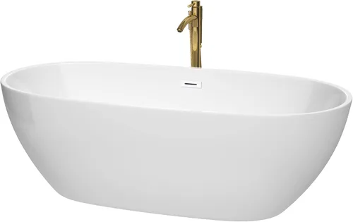 Vista 13 de Juno - Bañera independiente de 71 pulgadas, color blanco con drenaje negro mate y ribete de desbordamiento Blanco con borde negro mate.