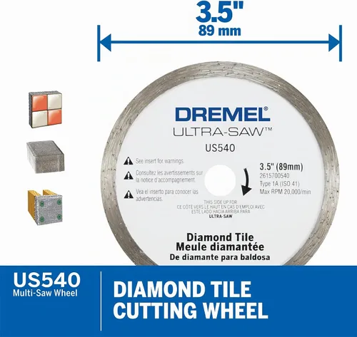 Vista 2 de Dremel US540-01 Ultra-Saw Hoja de diamante para azulejos de 3.5 pulgadas, color blanco Diamond-Coated Edge Continuous Rim Design Ceramic