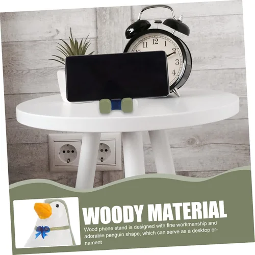 Vista 6 de Elegante soporte de madera para teléfono celular, diseño de pingüino, para mejorar la decoración de tu oficina y hogar