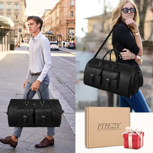Vista 7 de Garment Bag for Travel, Convertible Carry on Garment Duffel Bag for Men Faux Leather Waterproof Large Weekender Bag for Women Men 2 in 1 Hanging