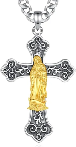 Vista 62 de EUDORA Medalla de plata de ley S925 con collar de San Patrono para mujeres A01-Saint Benedict Medalla