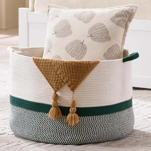Vista 7 de Luxury Little Cesta de almacenamiento extragrande para guardería, 20 x 20 x 13.8 pulgadas, 100 % algodón con asas, cesta de manta para juguetes