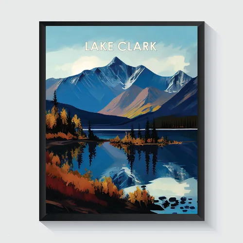 Vista 39 de Yellowstone Lake - Póster impreso artístico, ilustración, arte de pared, decoración de paisaje retro, paisaje, obra de arte para decoración de Lago