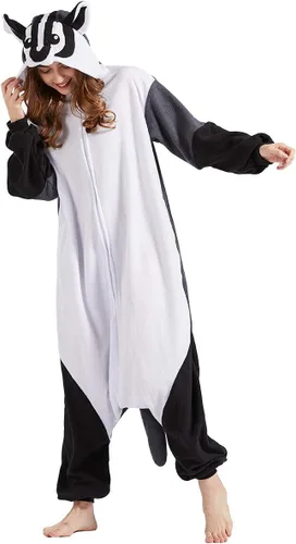 Vista 3 de DELEY Women Men Halloween Onesie Adult Pajamas Animal Cosplay Costume Homewear Sleepwear Jumpsuit,White Badger