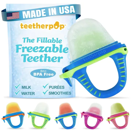 Vista 21 de Teetherpop Mordedor de silicona rellenable para bebés – Moldes de paletas de leche materna para la dentición con ranuras antiderrame – Mordedores