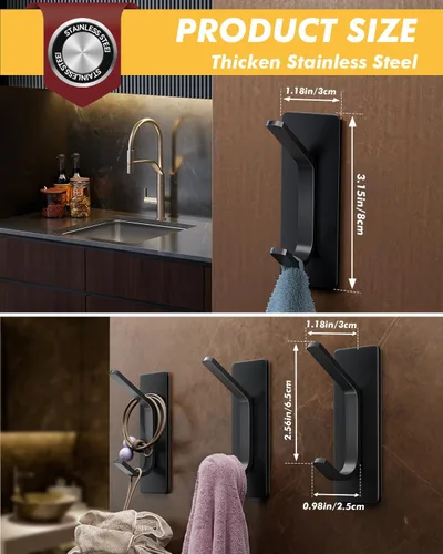 Vista 8 de Auxmir Ganchos autoadhesivos resistentes de 15 libras, paquete de 5 ganchos de pared de acero inoxidable para abrigos, toallas, batas, impermeables