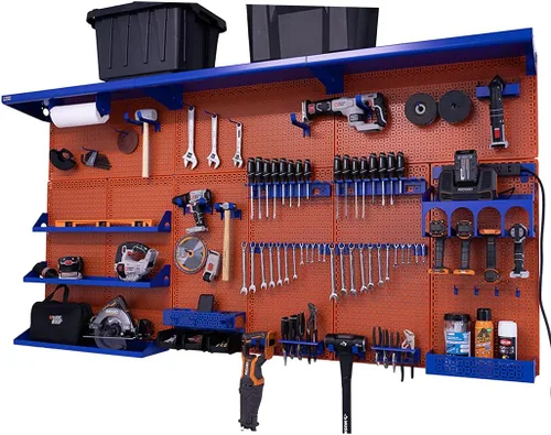 Vista 19 de OmniWall Weekend Warrior XL - Sistema de organización de pared de metal (negro/azul)