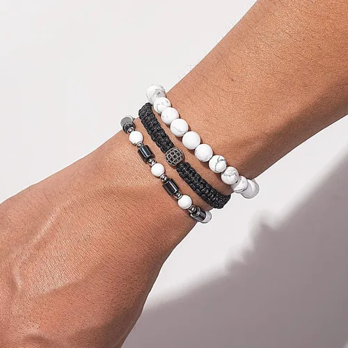 Vista 6 de Lynnaneo Juego de pulseras de cuentas para hombre de 0.315 in y 0.157 in de piedras preciosas curativas trenzadas con dije de circonita cúbica