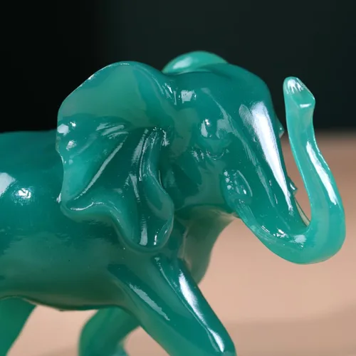 Vista 5 de Estatuas de elefante para decoración del hogar, 1 par de figuras de elefante de la suerte con tronco para estantes, sala de estar y dormitorio