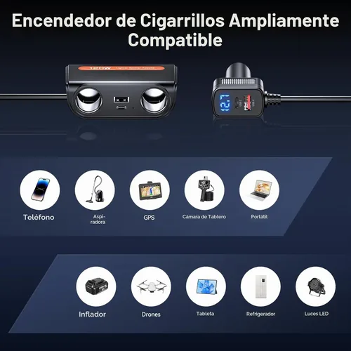 Vista 6 de ELECTOP - Divisor de encendedor de cigarrillos 7 en 1, enchufe de 24/12 V, adaptador de corriente para encendedor de cigarrillos de automóvil