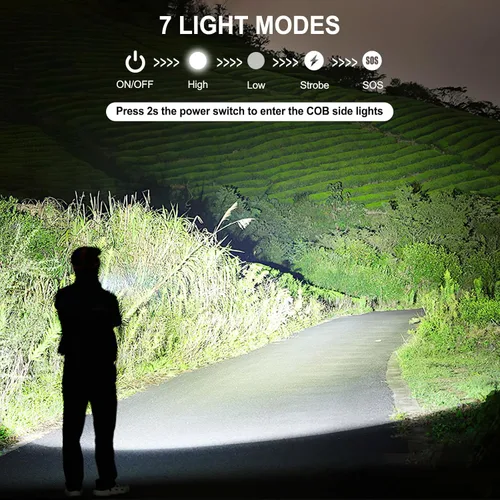 Vista 6 de Linterna LED recargable súper altos lúmenes, linterna impermeable de 7 modos, linterna brillante potente para acampar senderismo emergencia