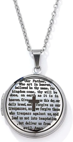 Vista 6 de Medallón religioso de la Biblia, que puede contener imágenes, grabado en inglés, señores bíblicos, oración, oración, collar de cruz de oración