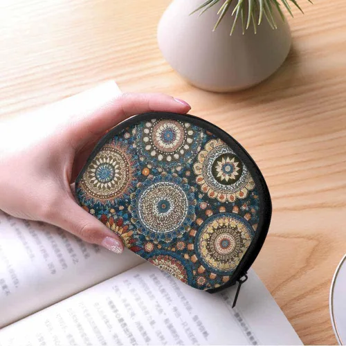 Vista 5 de IBILIU Monedero pequeño con diseño de manzanillas sobre fondo azul, mini, monedero, monedero, monedero, cambio, para mujeres y hombres, Moneda-002