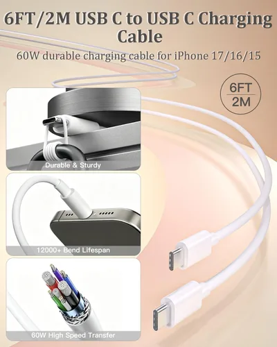 Vista 11 de 100W 5-Port USB C Charging Blocks for iPhone 17 Charger Fast Charging 2Pack