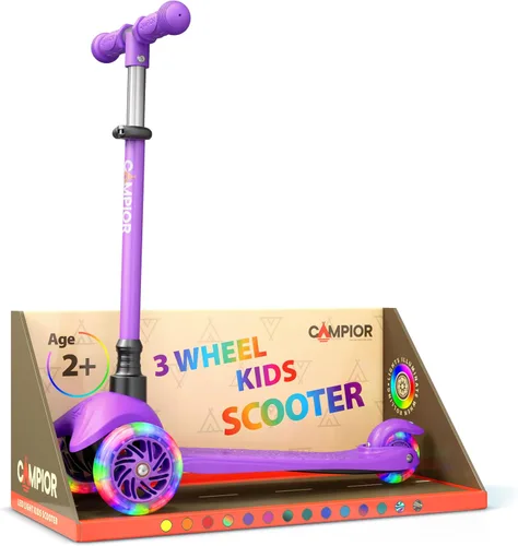 Vista 20 de Mini scooter negro de 3 ruedas para niños, inclinado para dirigir con ruedas con luces LED, manubrio ajustable, cubierta antideslizante ancha