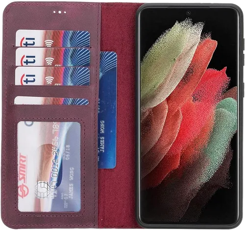 Vista 24 de HARDISTON Funda tipo cartera compatible con Samsung Galaxy S21, hecha a mano, de piel auténtica, cubierta magnética desmontable tipo flip con Negro
