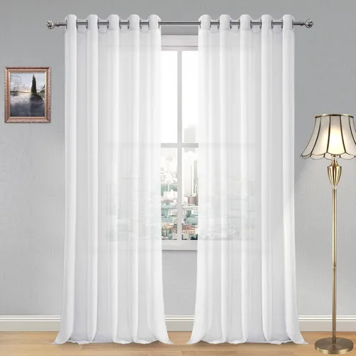 Vista 96 de DWCN Cortinas traslúcidas color verde frijol para sala de estar y dormitorio - Cortinas voile con aspecto de lino sintético con ojales en la parte