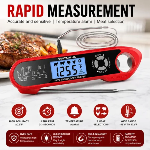 Vista 9 de Termómetro digital de lectura instantánea para carne Termómetro impermeable para cocina de alimentos Termómetro de cocina de alimentos