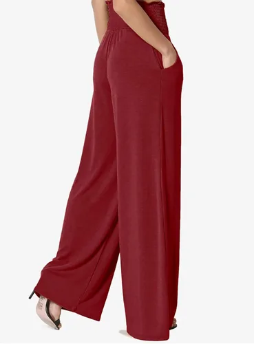 Vista 3 de Dokotoo Pantalones de pijama de pierna ancha para mujer, pantalones de pijama fluidos, pierna recta, cintura alta, elásticos, palazzo