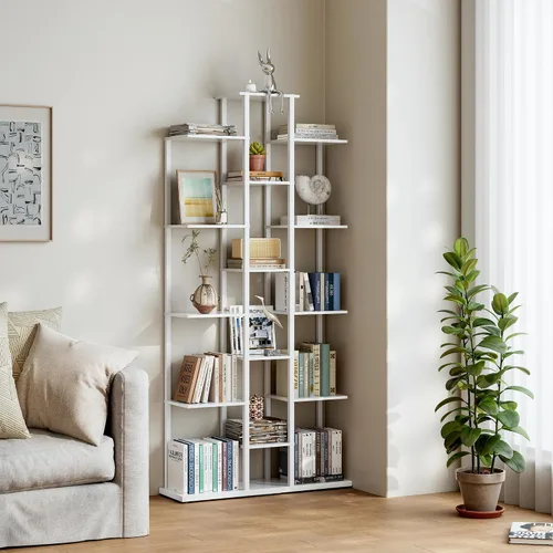 Vista 9 de DGSANDGO Estantería de 5 niveles para espacios pequeños, resistente y compacta para sala de estudio/dormitorio, estante de almacenamiento de madera