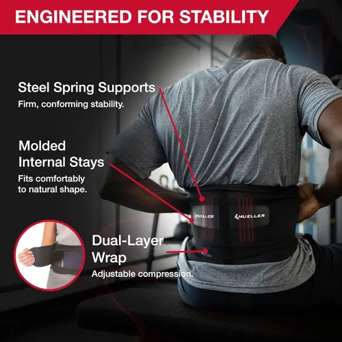 Vista 7 de MUELLER Sports Medicine Faja Lumbar Ajustable para la Espalda, Cinturón de Alivio del Dolor de Espalda Baja y Soporte para Hombres y Mujeres, Negro