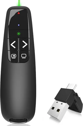 Vista 9 de (2 unidades) Clicker de Presentación Inalámbrico Control Remoto Presentador de PowerPoint: Clicker con Puntero Láser Rojo Control PPT de Largo