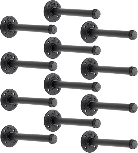 Vista 15 de Perchero flotante de tubo industrial negro de 6 pulgadas montado en la pared, estante de ropa resistente para colgar, barra de colgar multiuso