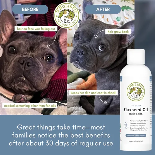 Vista 4 de Wholistic Pet Organics Aceite de linaza para perros y gatos – 16 onzas – Omega 3 para perros y gatos – Suplemento para piel y pelaje de gatos