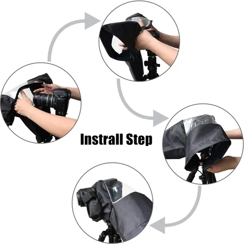 Vista 4 de Funda impermeable profesional para cámara de lluvia, suave, negra, para todas las cámaras DSLR y SLR Funda profesional para cámara, protector