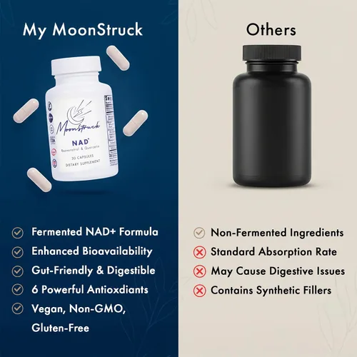 Vista 3 de Suplemento fermentado de NAD+ con resveratrol y quercetina, energía celular bio-idéntica y apoyo al envejecimiento saludable, vegano, sin OMG, 30