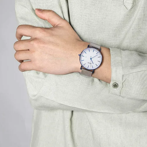 Vista 5 de BUREI - Reloj de pulsera analógico para hombre con fecha, extensible de malla de acero inoxidable