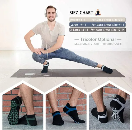 Vista 2 de Muezna - Calcetines antideslizantes para hombre para yoga pilates barre Bikram fitness hospital con agarre