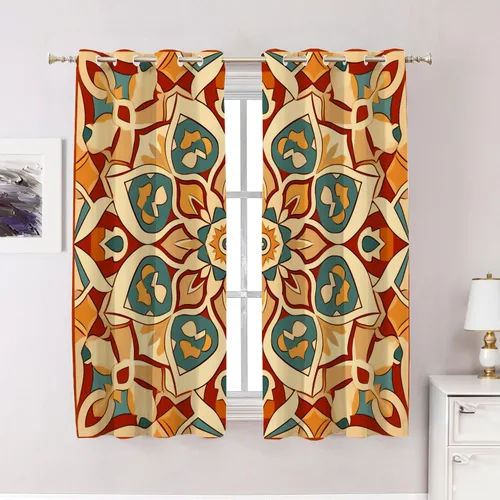 Vista 194 de Cortinas opacas de poliéster multicapa marrón con diseño de bosque natural, 2 unidades, 26 x 24 pulgadas