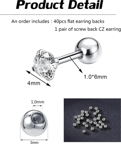 Vista 2 de AoedeJ Parte trasera de aretes de acero inoxidable con cierre de bola, reemplazos de parte trasera de aretes, parte trasera de aretes con tuerca