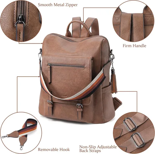 Vista 5 de Mochila para mujer, mochila de cuero de gran capacidad, bolso de viaje de diseñador para mujer, bolso de hombro con muñequeras