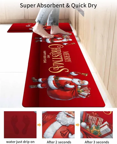 Vista 4 de Tapete de baño de Papá Noel para bañera, antideslizante, de secado rápido y absorbente, tierra de diatomeas, fregadero de ducha, cocina, lavable