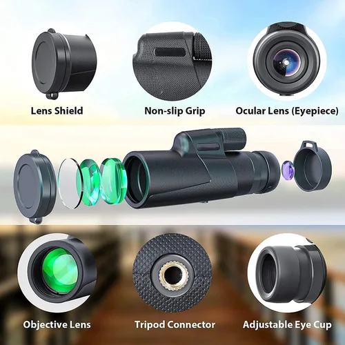 Vista 5 de Telescopio monoculares, monoculares de alta potencia con soporte para teléfono inteligente y trípode, pájaros de aspecto salvaje, búsqueda
