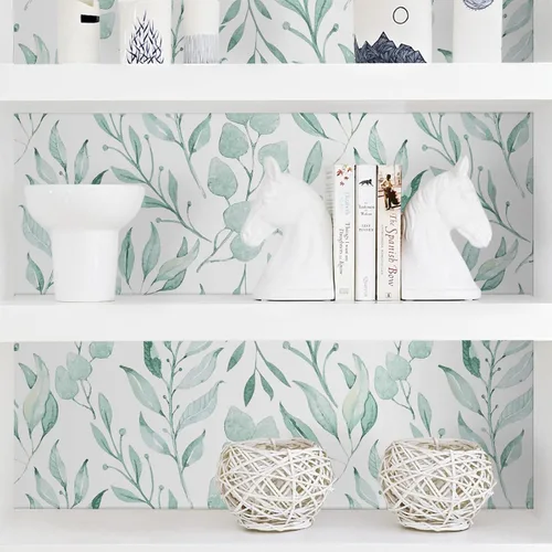 Vista 6 de WENMER Papel tapiz autoadhesivo de hojas verdes para despegar y pegar, papel de contacto floral extraíble de hojas de acuarela de 17.7 x 118