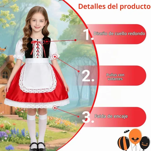 Vista 3 de Disfraz de Caperucita Roja para Niñas, Disfraces de Halloween, cuento de hadas, Personaje, Cosplay