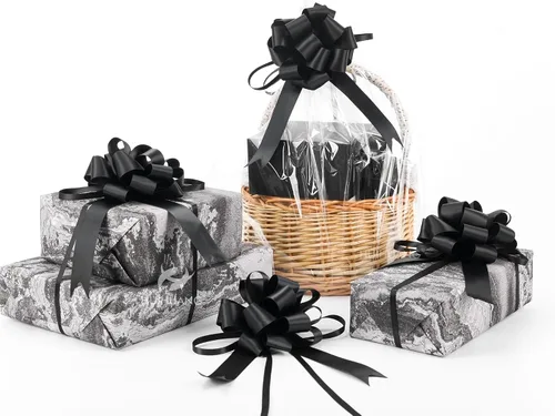 Vista 13 de HUIHUANG Lazos Azules para Envolver Regalos 12 PCS Lazos Azules Bebé de Tirón de 4 Pulgadas de Satén para Regalos, Cesta de Regalo, Bolsa de Papel