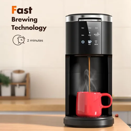 Vista 2 de Electactic Cafetera de una sola porción, cafetera 2 en 1 para K-Cup y café molido, tamaños de preparación de 6 a 14 onzas, cafeteras en cápsulas