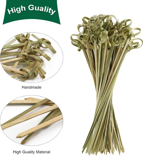 Vista 2 de Paquete de 200 palillos de cóctel de nudo de bambú de 3.5 pulgadas, palillos de dientes largos y elegantes con nudo en bucle, palillos de comida