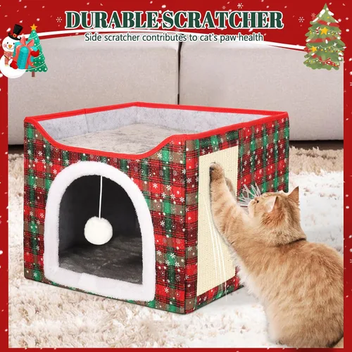 Vista 6 de Cama Térmica para Gatos de Interior, Casa Plegable para Gatos con Almohadilla Térmica Extraíble para Gatos y Perros Pequeños, Cama Cubierta