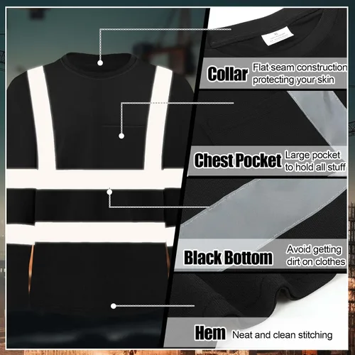 Vista 3 de Zhanmai 6 Pack Long Sleeve Safety Shirt High Visibility Reflective Class 3 Hi Vis Construction Safety Shirt with Pocket