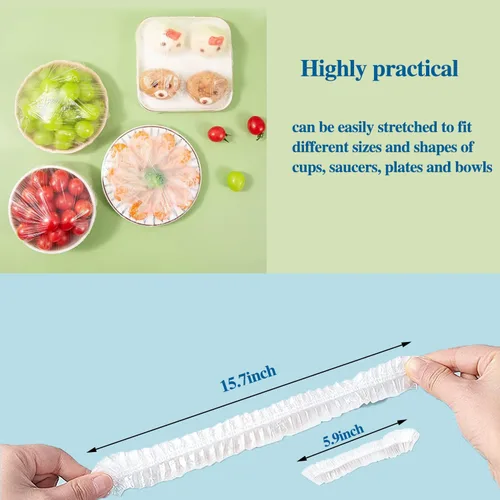 Vista 4 de 200 piezas de fundas elásticas reutilizables para cuencos, cubiertas de plástico para alimentos con bordes elásticos, tapas de cuenco estirables