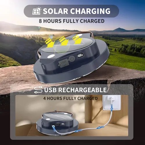 Vista 4 de Luces de camping portátiles recargables, luz LED de 5000 lm para tienda de campaña de 30 W con imán, IPX4 impermeable, linterna de campamento, falla