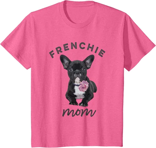 Vista 50 de Camiseta Bulldog Francés para Mujer, Frenchie Mom, Flor, Negro, S