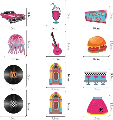 Vista 3 de Decoraciones para fiestas de los años 50, retro de los años 50, remolinos colgantes de música rock and roll, ensamblados y listos para usar