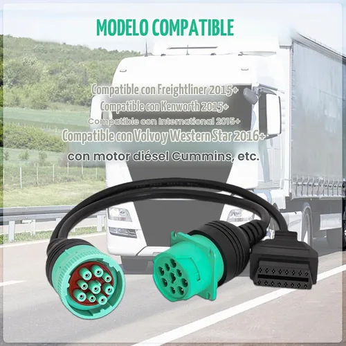 Vista 2 de J1939 9 Pin a OBD 2 Cable adaptador hembra, escáner de diagnóstico del camión